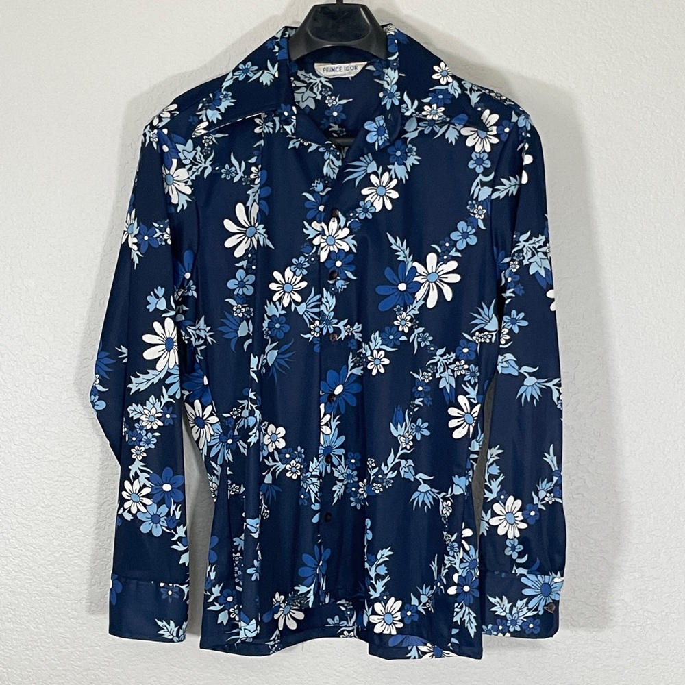 VTG "Prince Igor" Blue Floral Dress Shirt